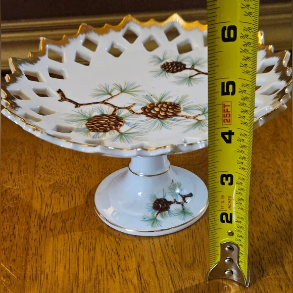 Vintage Norcrest Fine China Pine Cone Pedestal Plate With Gold Trim Lace NW-PC-5 - Picture 9 of 10